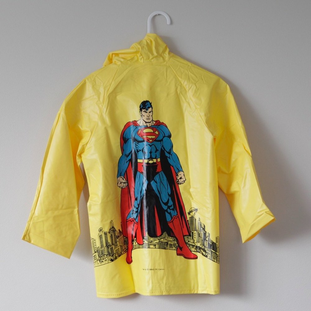 1993 Deadstock Vintage Superman The Man of Steel Kids Hooded Raincoat Jacket